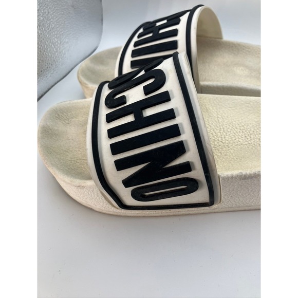 Moschino White Black Logo Platform Slide Sandals Made in Italy Womens Size 39 - Picture 4 of 7